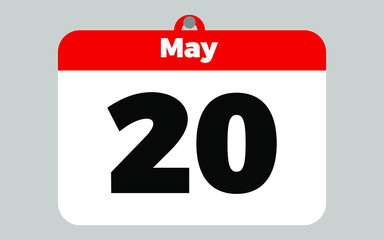 May, 20. White and red calendar