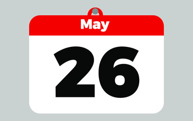May, 26. White and red calendar