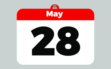 May, 28. White and red calendar