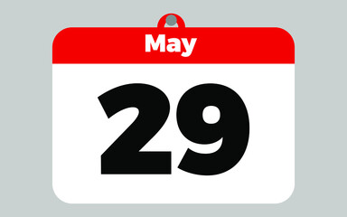 May, 29. White and red calendar