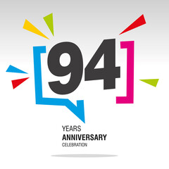 94 Years Anniversary celebration colorful white modern number logo icon banner