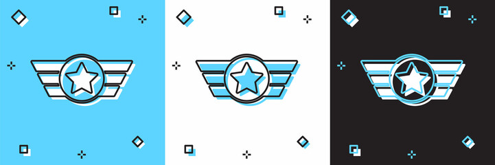 Set Star American military icon isolated on blue and white, black background. Military badges. Army patches. Vector