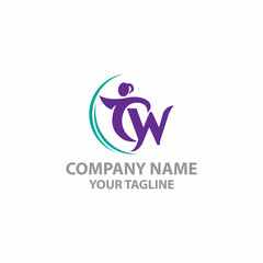 letter TW Logo Abstract People, fitness and yoga logo icon.