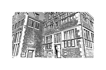 Building view with landmark of Munster is the 
city in Germany. Hand drawn sketch illustration in vector.