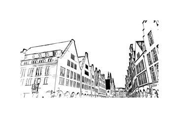 Building view with landmark of Munster is the 
city in Germany. Hand drawn sketch illustration in vector.