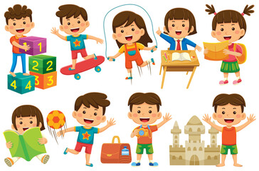 Children Activity Vector Clip Art in Flat Design Style
