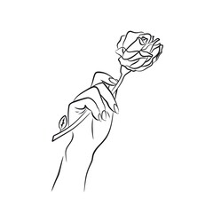 woman's hand holding rose flower.beautiful blackwork tattoo design. High-detailed artwork isolated.