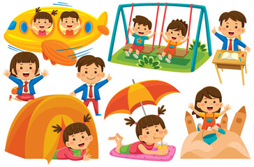 Children Activity Vector Clip Art in Flat Design Style