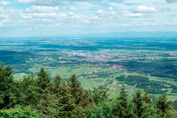 Nice natural and farmland landscape of Alsace in France at the border with Germany, seen from the castle Haut-Kœnigsbourg