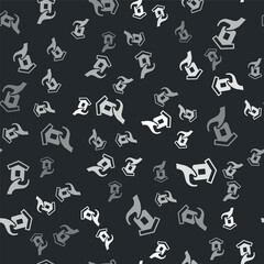 Grey Shelter for homeless icon isolated seamless pattern on black background. Emergency housing, temporary residence for people, bums and beggars without home. Vector