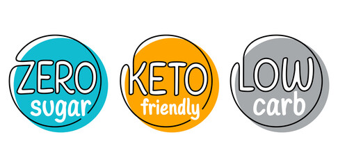 Low carb, Keto friendly and Zero sugar badges