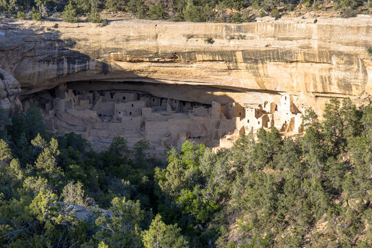 Spectacular Cliff Palace in early-morning light in Navajo Canyon in Mesa Verde National Park in Colorado
