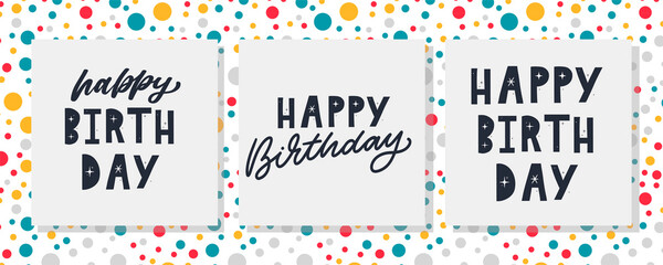 Happy Birthday lettering text banner, black color. Vector illustration.