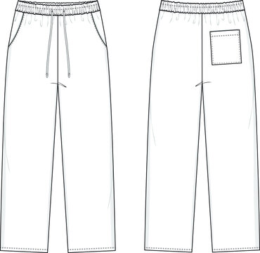 Cuff Sweatpants Flat Technical Drawing Illustration Five Pocket Classic  Blank Streetwear Mock-up Template for Design Tech Packs CAD Joggers Stock  Vector