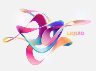 Colorful 3D liquid circle. Abstract geometric shapes on white background.  Vector design elements.