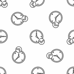 Grey line Clock icon isolated seamless pattern on white background. Time symbol. Vector