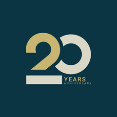 20 Year Anniversary Logo, Golden Color, Vector Template Design element for birthday, invitation, wedding, jubilee and greeting card illustration.