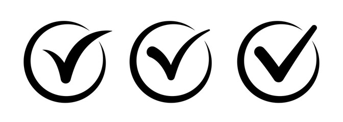 Check mark. Set of black icons with check marks isolated on white background. Vector clipart.
