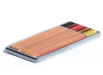 wooden pencil box of various natural colors