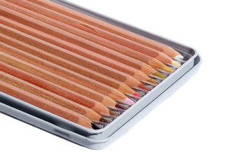 wooden pencil box of various natural colors