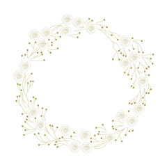 golden floral wreath, rose flowers