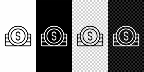 Set line Ancient coin icon isolated on black and white, transparent background. Vector