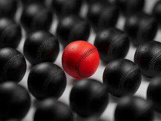 Red Black Grid Baseball Stand Out Unique Leadership Individuality Close Up Macro Shot 3D...