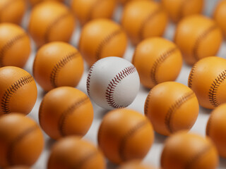 White Orange Grid Baseball Stand Out Unique Leadership Individuality Close Up Macro Shot 3D...