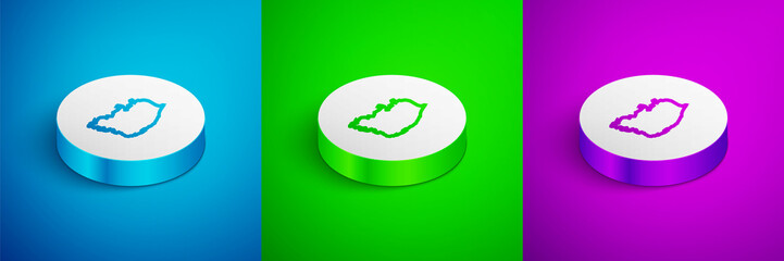 Isometric line South Korea map icon isolated on blue, green and purple background. White circle button. Vector