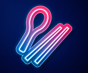 Glowing neon line Food chopsticks icon isolated on blue background. Wooden Korean sticks for Asian dishes. Oriental utensils. Vector