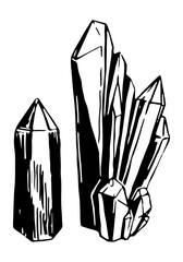 Crystals gems doodles set. Occult witch magic symbols. Hand drawn vector illustration in retro style. Ink sketch isolated on white.