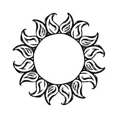 Abstract boho style sun. Frame with flames rays isolated on white. Astrology, occult, geometric magic symbol. Simple hand drawn vector illustration.