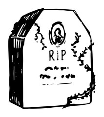 Tombstone old grave, spooky item doodle. Halloween hand drawn vector illustration in retro style. Ink sketch isolated on white.