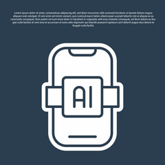 Blue line Artificial intelligence AI icon isolated on blue background. Machine learning, cloud computing, automated support assistance and networks. Vector