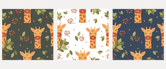 seamless giraffe character pattern collection - cute giraffe pattern, gift paper, notebook cover, planner, wallpaper. eps 10 © Marstos