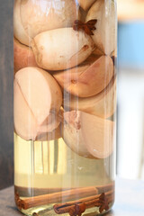 Fermented preserved vegetarian vegetable food in a jar.