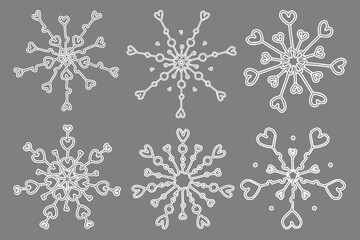 Beautiful fantasy white snowflake vector illustration set