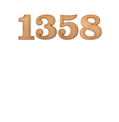 Number 1358 in wood, isolated on white background