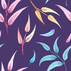 Seamless watercolor pattern with leaves