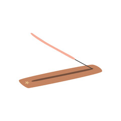 Aromatic stick on a wooden stand. Concept of relaxation and aromatherapy. Vector illustration isolated on white background, flat design.