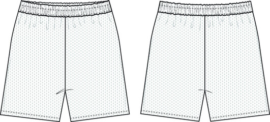 Mesh Shorts Flat Technical Drawing Illustration Blank Streetwear Mock-up Template for Design and Tech Packs CAD Unisex Athletic Basketball