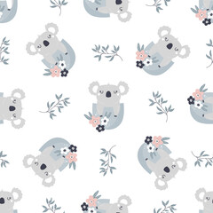 Seamless pattern with adorable koalas in pockets.