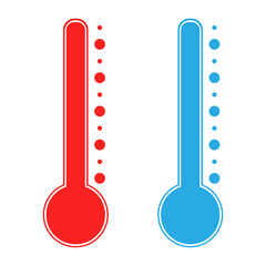Thermometer cold and hot icon. Freeze temperature vector weather warm cool indicator. Meteorology thermometers measuring heat and cold. Vector illustration