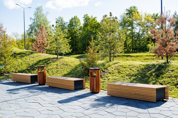 Beautiful landscape design of the city park, a pleasant place for walks and recreation of citizens,...