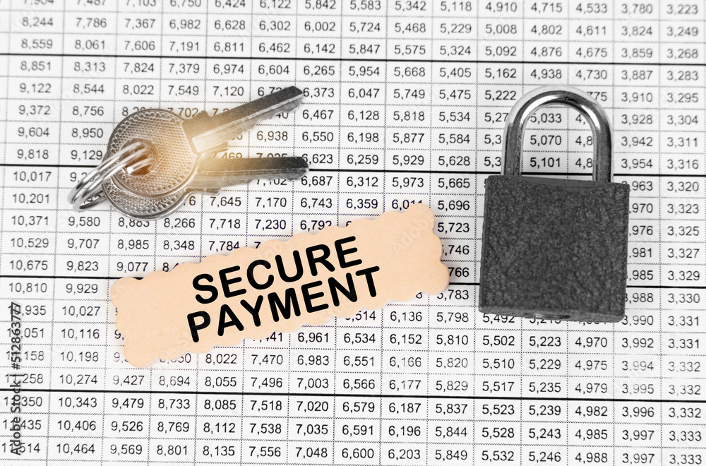 Poster against the background of a table with reports, a lock, keys and a sign with the inscription - secur