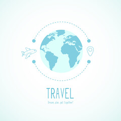 Travel around the world the plane flies to the specified geolocation - obrazy, fototapety, plakaty
