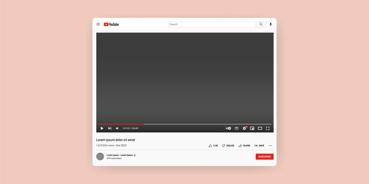 Blank YouTube Video Frame Window Mockup TRONDHEIM, NORWAY – July 3 2022