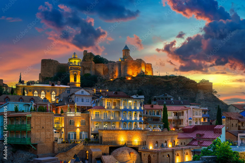 Wall mural panoramic view of old town in tbilisi city, georgia.