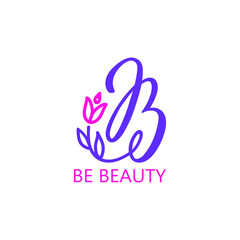 Beauty salon or studio logo. Letter B with flower isolated on white background. Modern brush calligraphy, hand lettering typography. Initial B feminine logo collections template. Vector illustration