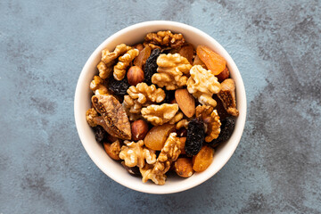 Nuts and dried fruit mix. Concept of Healthy Food.